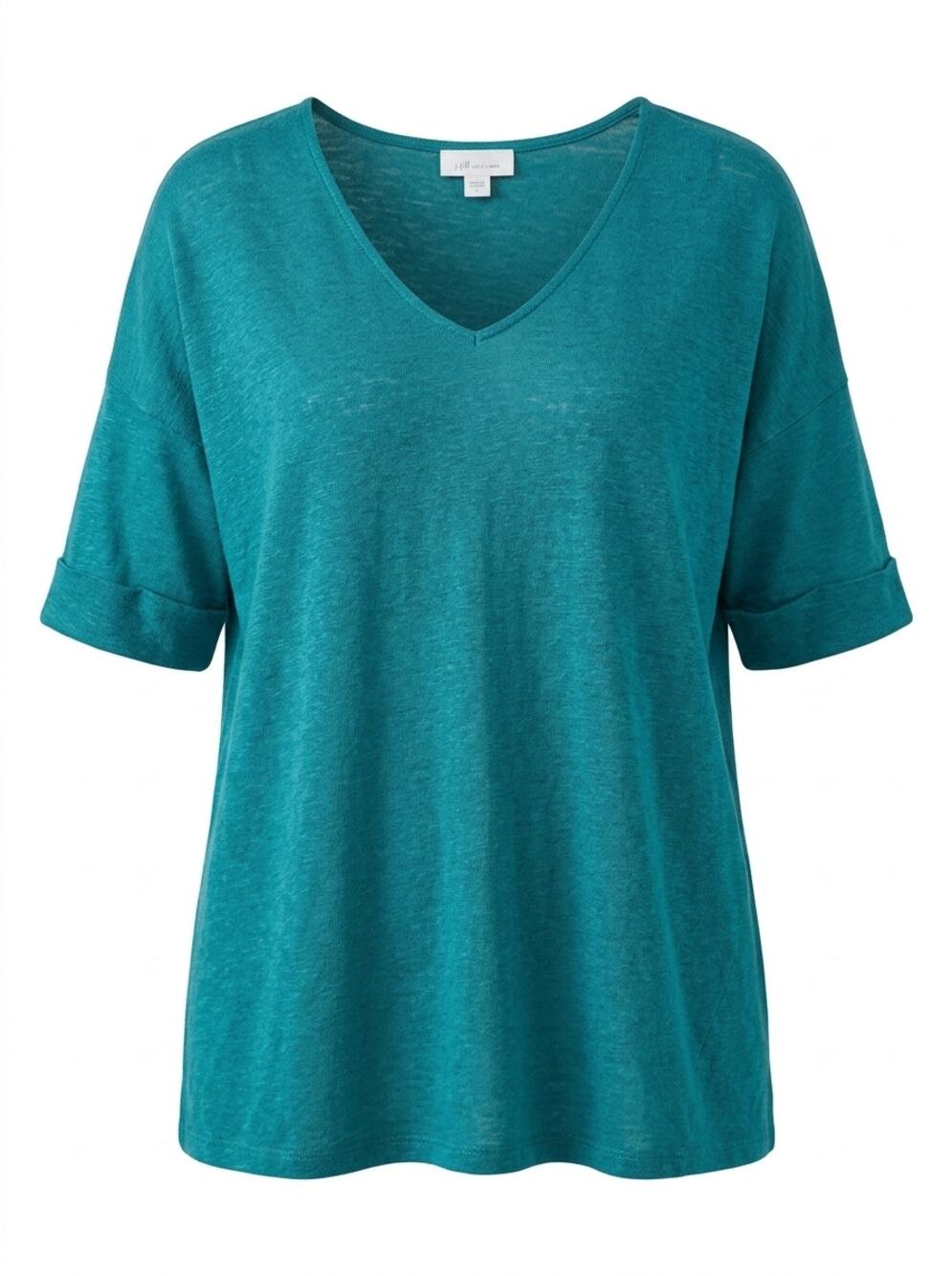 J.Jill Love 100% Linen Teal V-Neck Knit Short Sleeve Top Women Size L